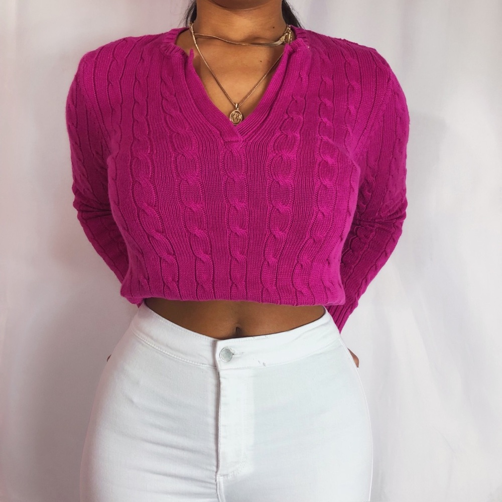 Ralph Lauren Fuchsia Cable Knit SweatShirt